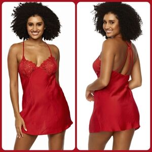 Jezebel "Rita" Silky Satin & Lace Babydoll Chemise Size Lg Red